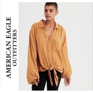 American Eagle Outfitters Mustard Button-Down Front Tye Women’s Shirt Size M